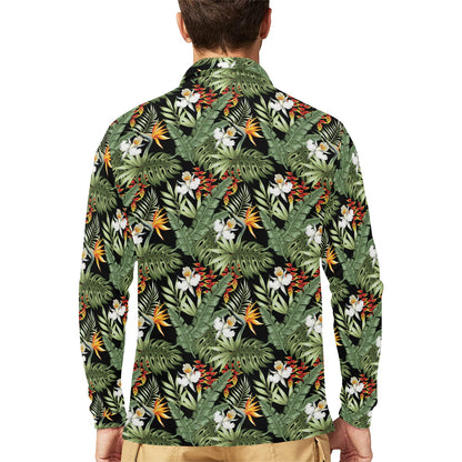 Bird Of Paradise Pattern Print Design 02 Long Sleeve Polo Shirt For Men's