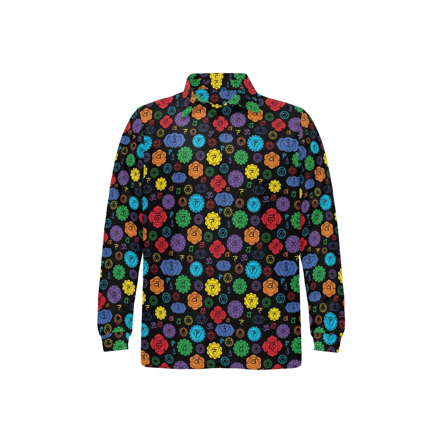 Chakra Pattern Print Design 01 Long Sleeve Polo Shirt For Men's