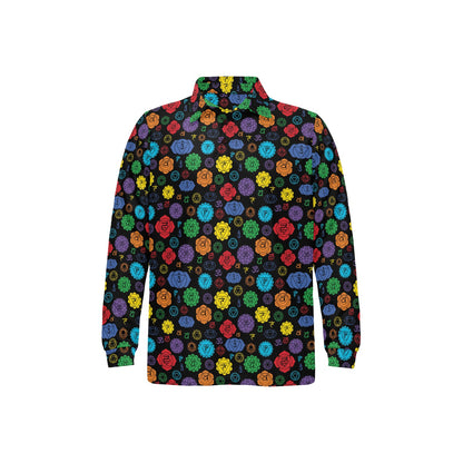 Chakra Pattern Print Design 01 Long Sleeve Polo Shirt For Men's