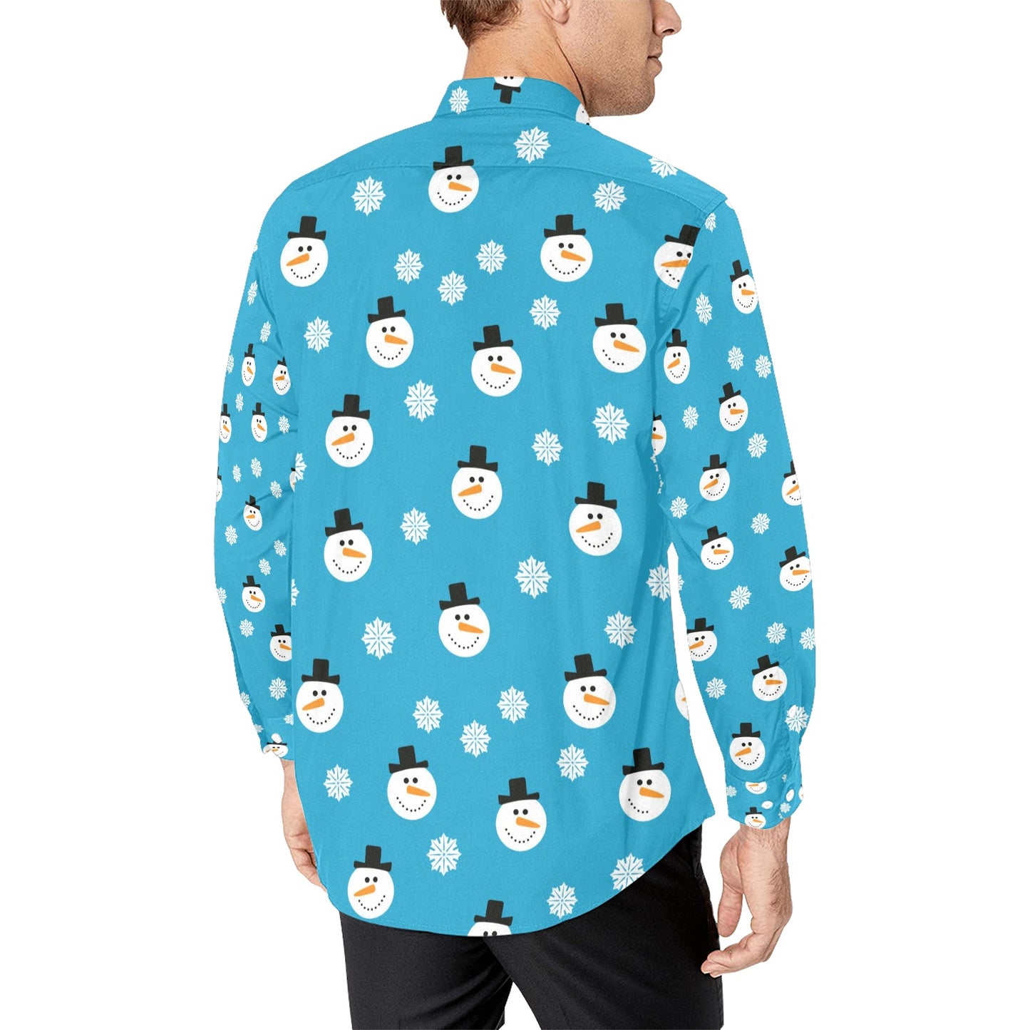 Snowman Print Design LKS303 Men's Long Sleeve Dress Shirt