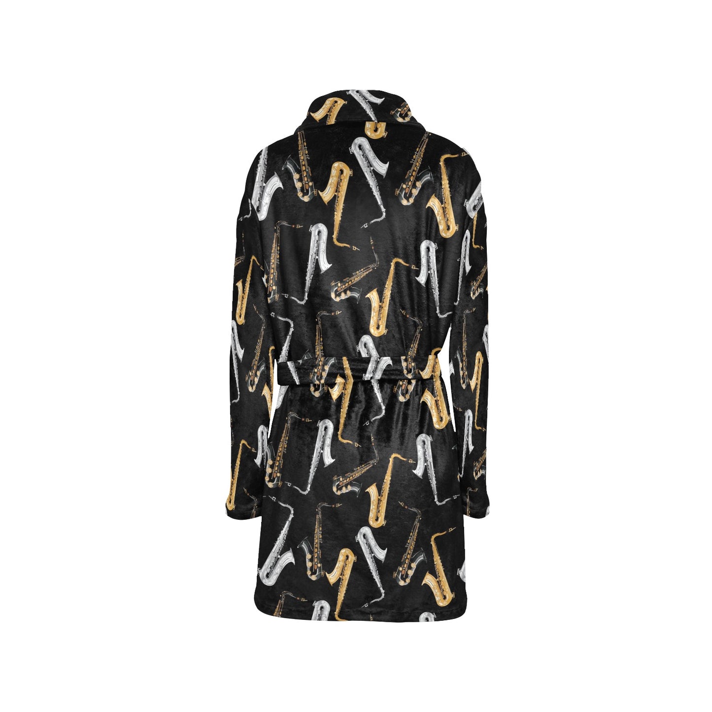 Saxophone Pattern Print Design 01 Women's Fleece Robe