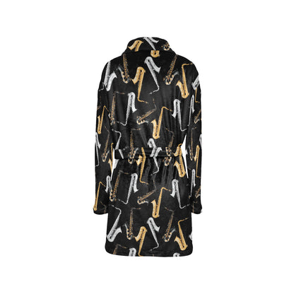 Saxophone Pattern Print Design 01 Women's Fleece Robe