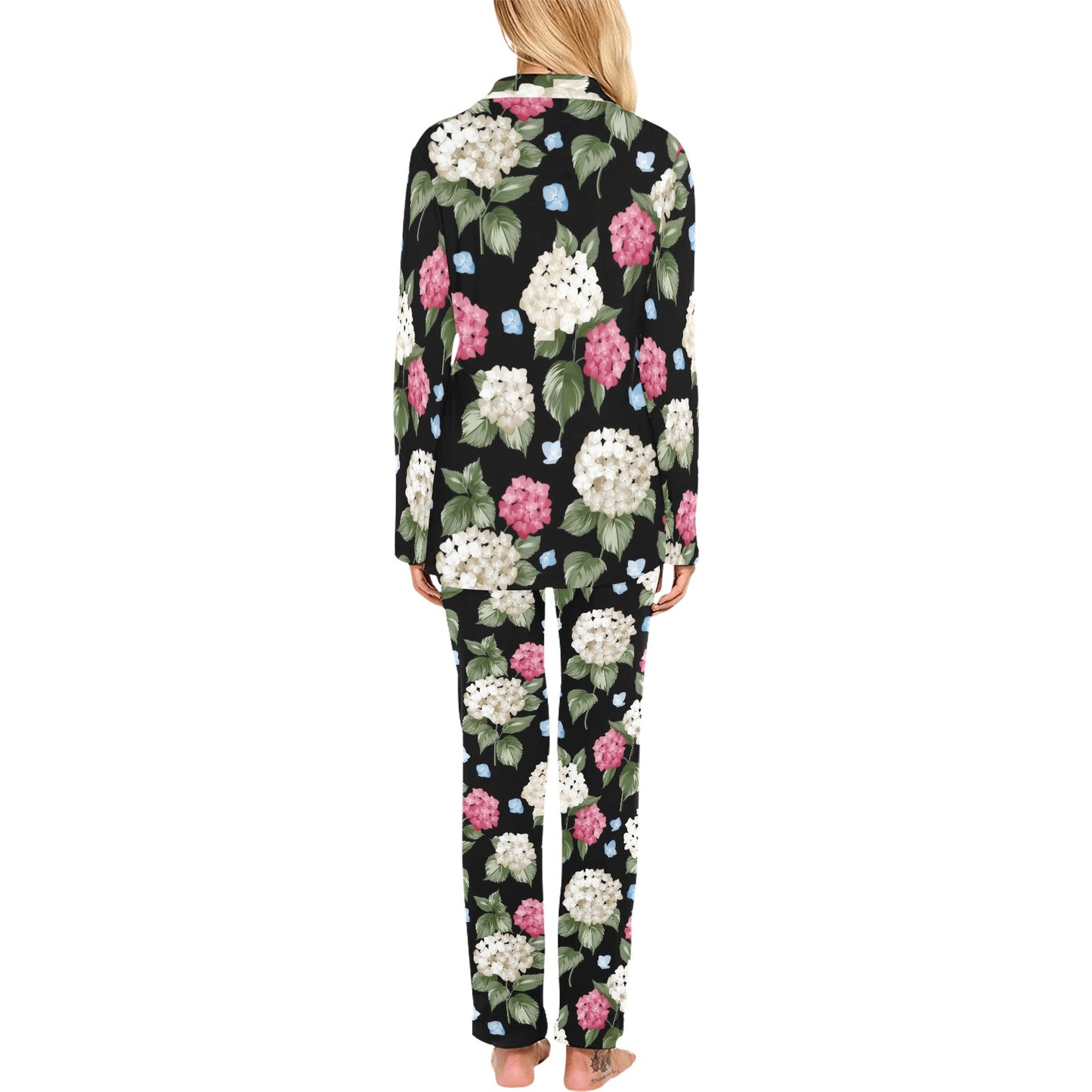 Hydrangea Pattern Print Design HD09 Women's Long Pajama Set