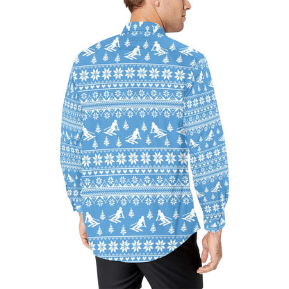 Ski Knit Pattern Print Design LKS302 Men's Long Sleeve Dress Shirt