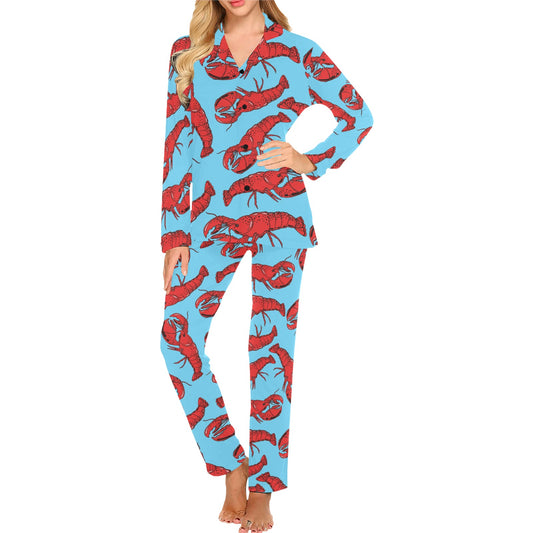 Lobster Red Pattern Print Design 03 Women's Long Pajama Set