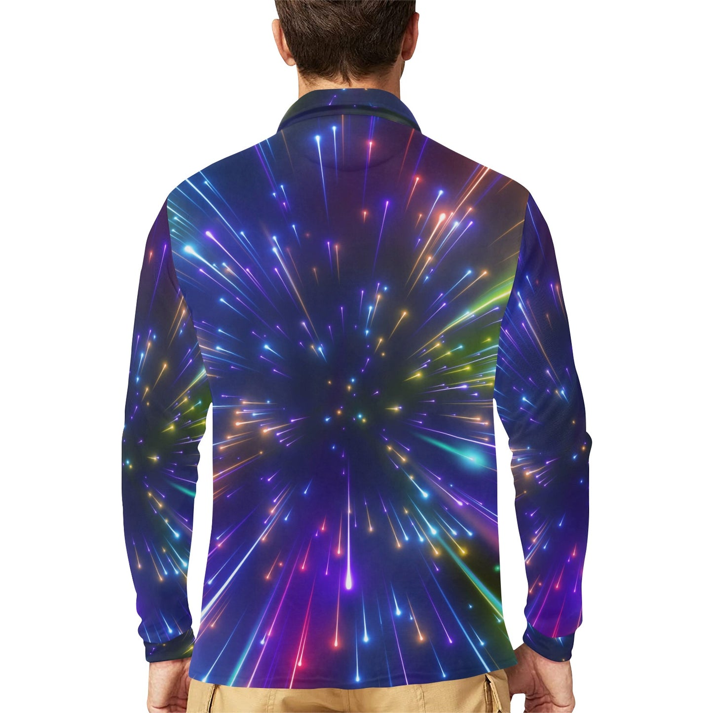 Celestial Rainbow Speed Light Long Sleeve Polo Shirt For Men's