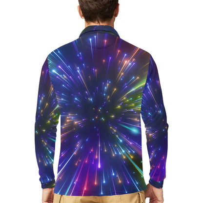 Celestial Rainbow Speed Light Long Sleeve Polo Shirt For Men's