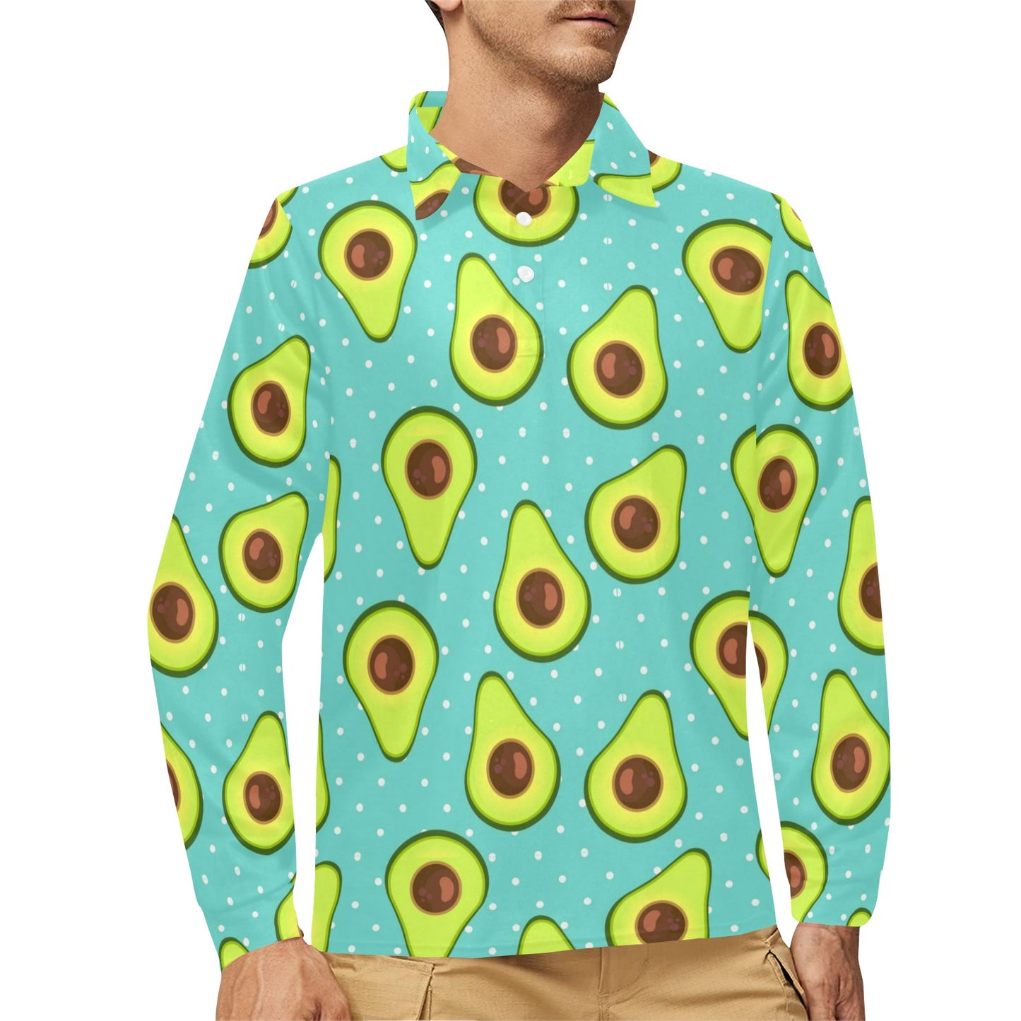 Avocado Pattern Print Design AC012 Long Sleeve Polo Shirt For Men's