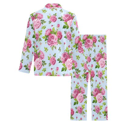 Rose Pink Pattern Print Design RO08 Men's Long Pajama Set