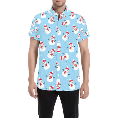 Snowman Print Design LKS305 Men Short Sleeve Button Up Shirt