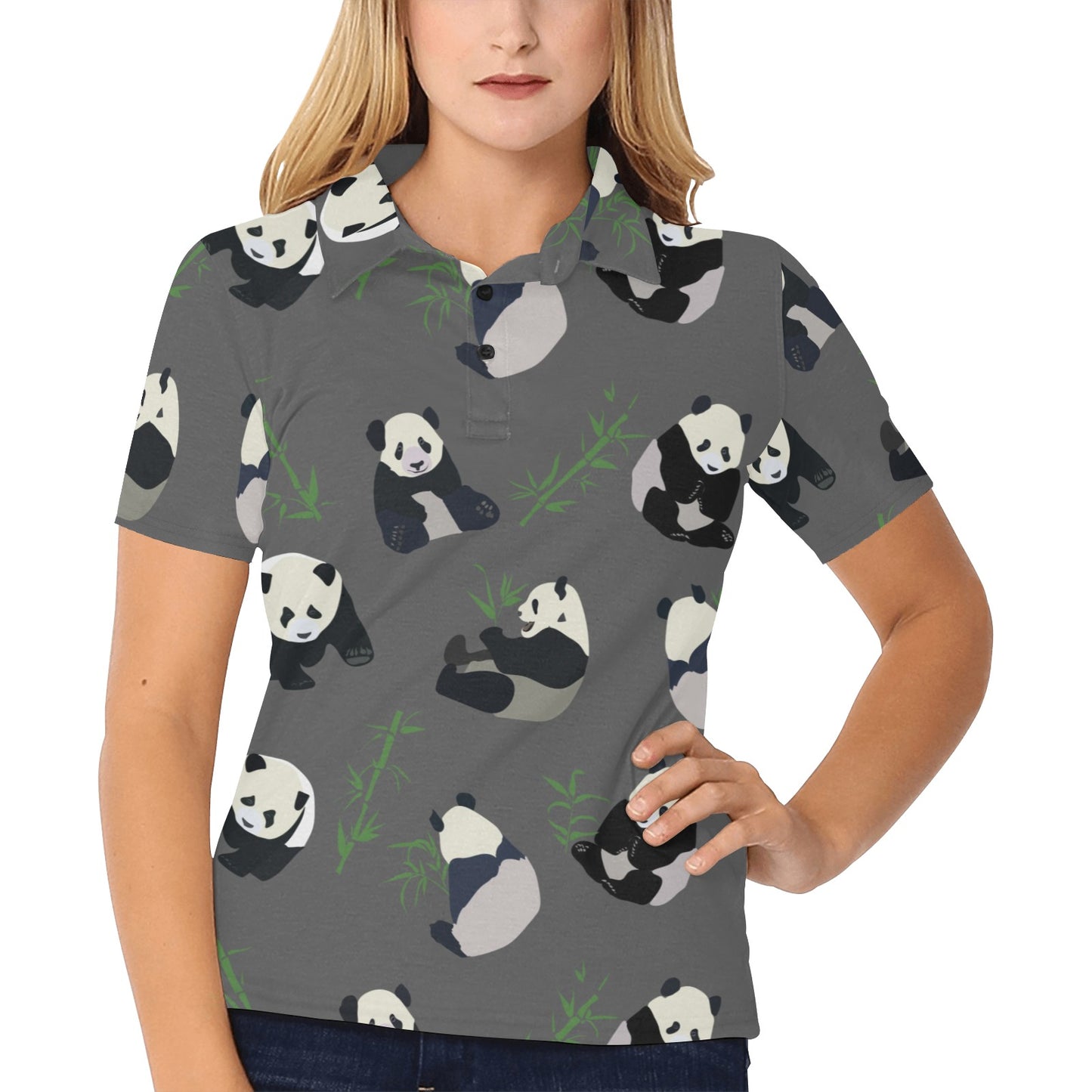 Panda Pattern Print Design A06 Women's Polo Shirt