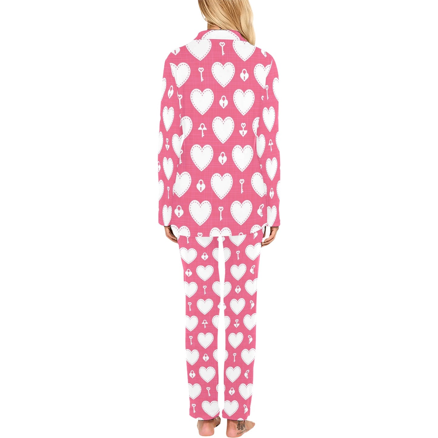 Heart Key Pattern Print Design HE09 Women's Long Pajama Set