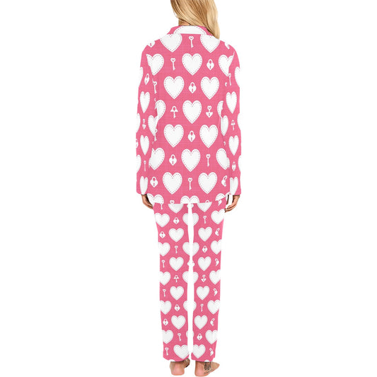 Heart Key Pattern Print Design HE09 Women's Long Pajama Set