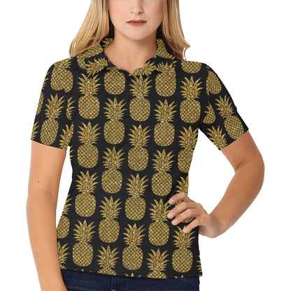 Gold Pineapple Pattern Print Design PP011 Women's Polo Shirt