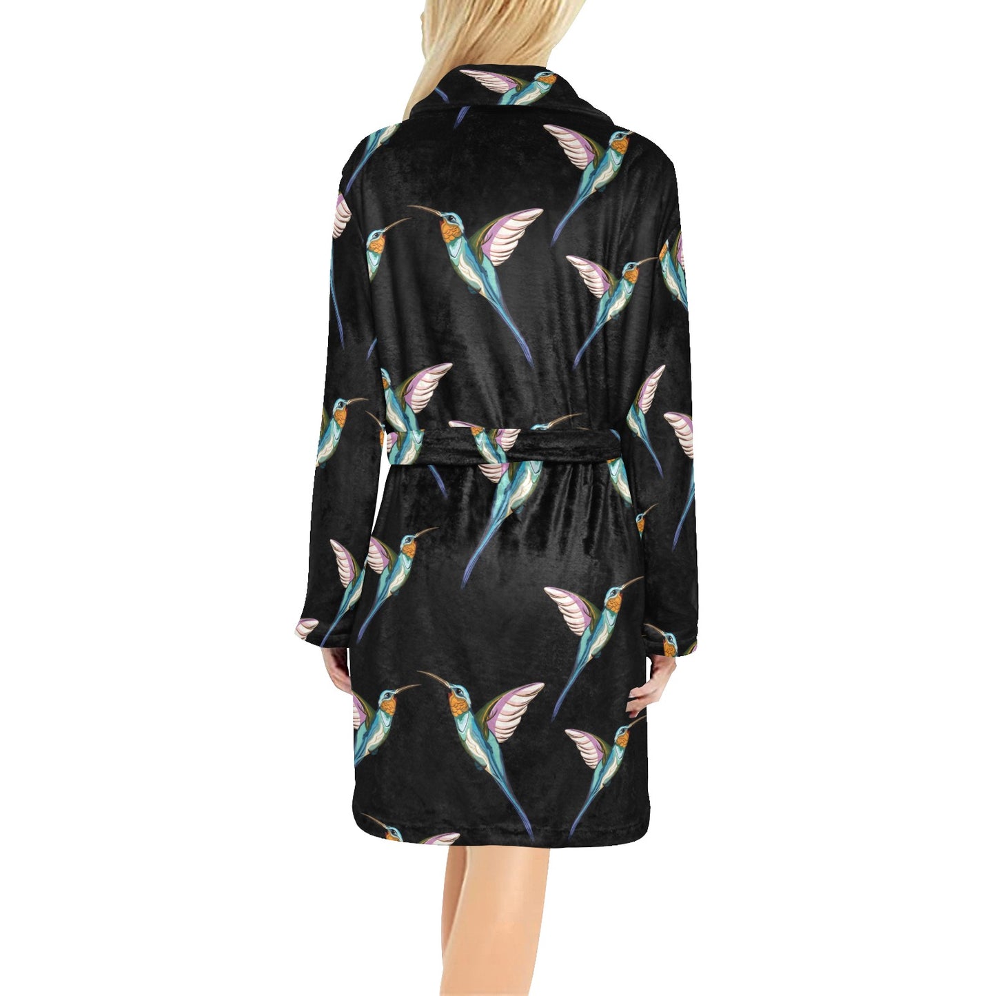 Hummingbird Pattern Print Design 06 Women's Fleece Robe