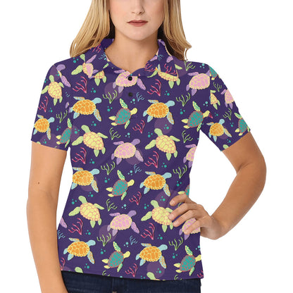 Sea Turtle Color Smile Women's Polo Shirt