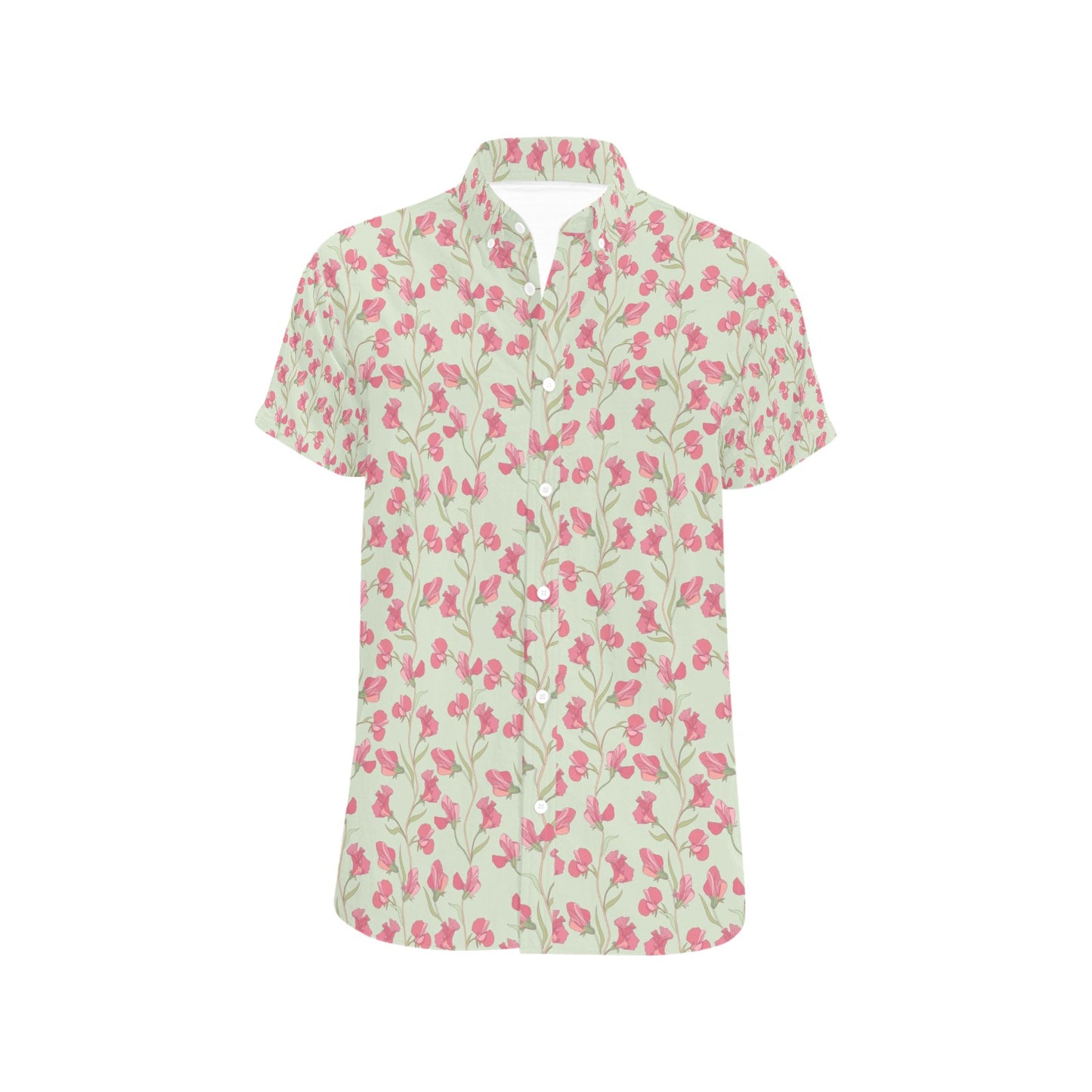 Sweet Pea Print Design LKS301 Men Short Sleeve Button Up Shirt