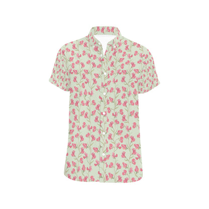 Sweet Pea Print Design LKS301 Men Short Sleeve Button Up Shirt