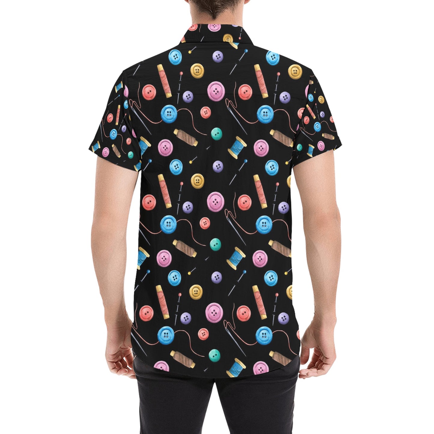 Sewing Print Design LKS309 Men Short Sleeve Button Up Shirt