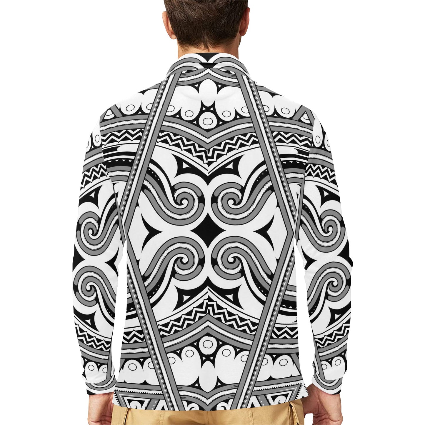 Samoan Pattern Print Design LKS302 Long Sleeve Polo Shirt For Men's