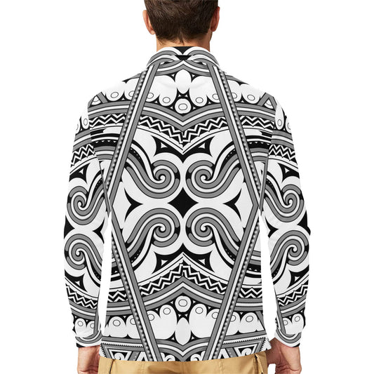 Samoan Pattern Print Design LKS302 Long Sleeve Polo Shirt For Men's
