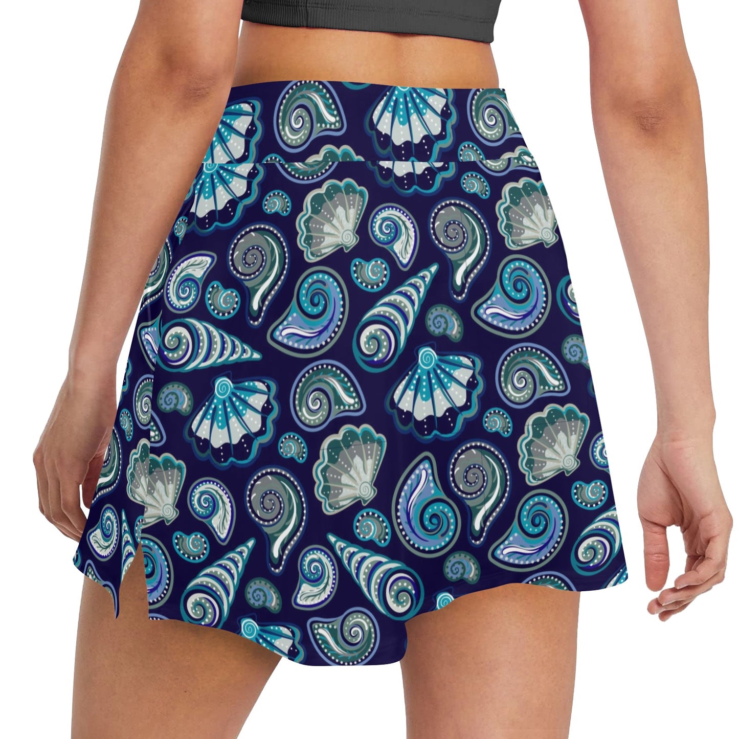 Beach Seashell Blue Print 17" Golf & Pickleball Skort with Pockets