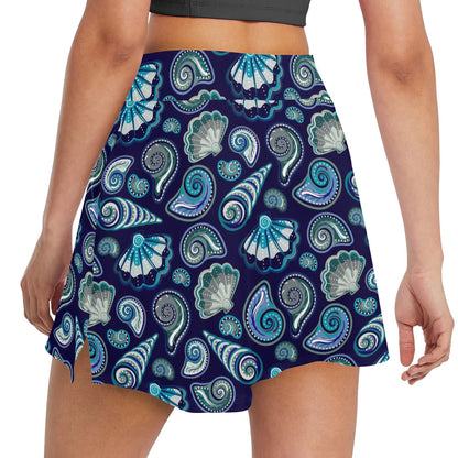 Beach Seashell Blue Print 17" Golf & Pickleball Skort with Pockets