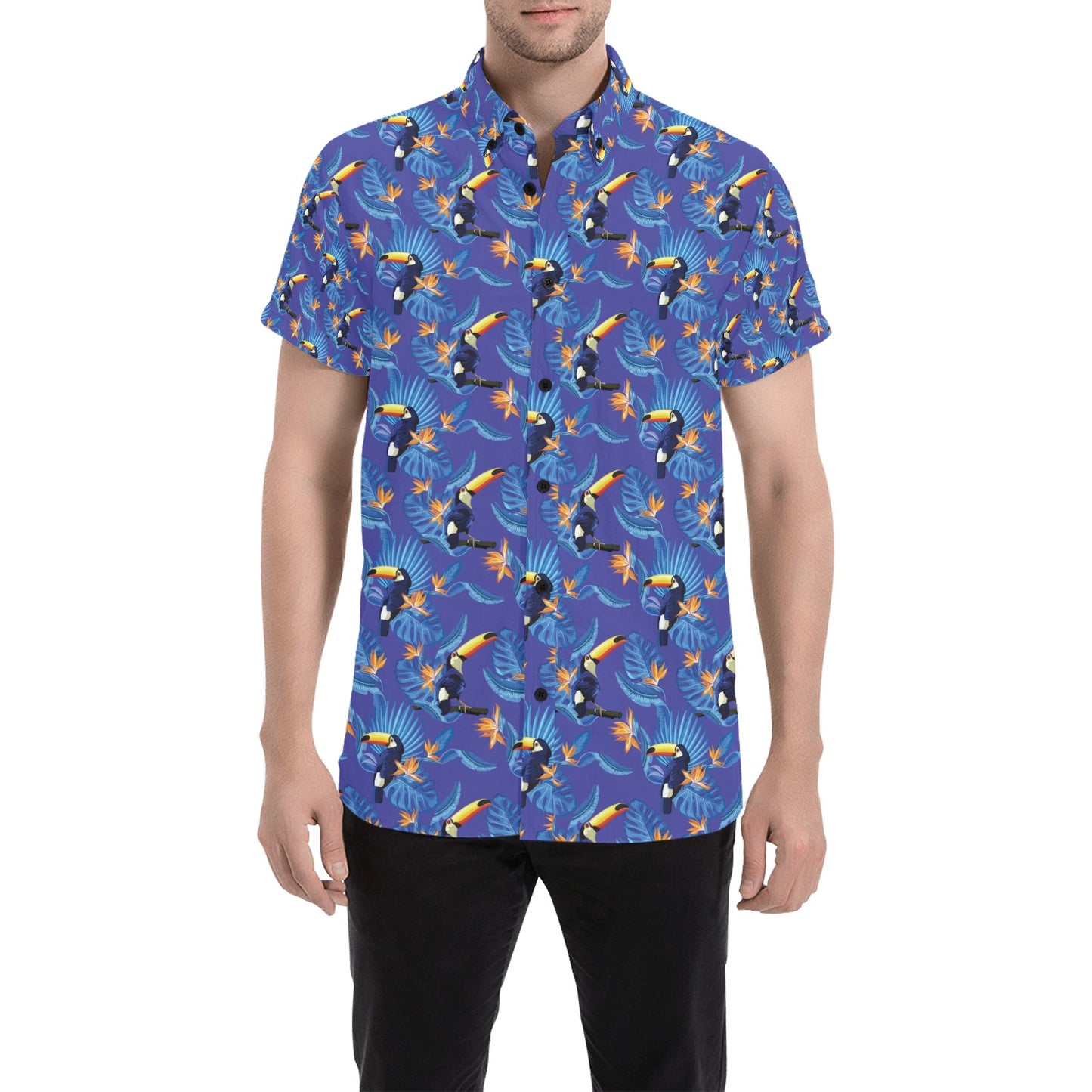 Toucan Print Design LKS306 Men Short Sleeve Button Up Shirt