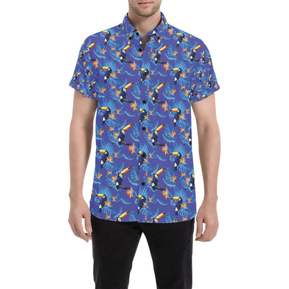 Toucan Print Design LKS306 Men Short Sleeve Button Up Shirt