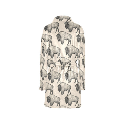 Bison Pattern Print Design 02 Women's Fleece Robe