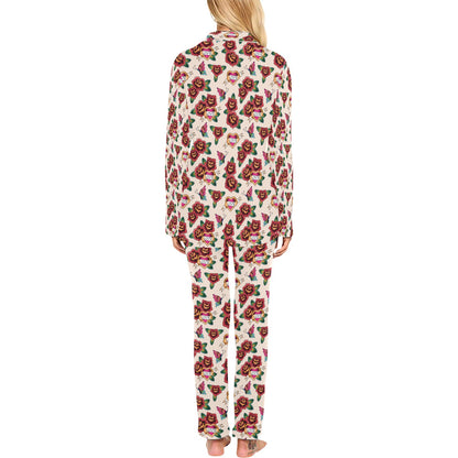 Tattoo Rose Print Design LKS302 Women's Long Pajama Set