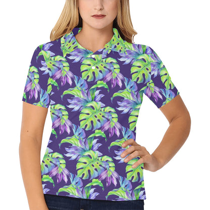 Tropical Flower Pattern Print Design TF019 Women's Polo Shirt