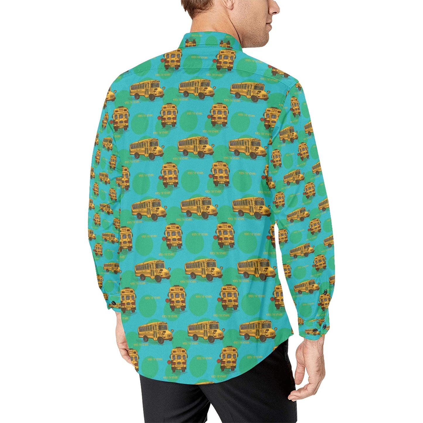 School Bus Print Design LKS308 Men's Long Sleeve Dress Shirt