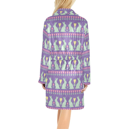 Rabbit Pattern Print Design RB01 Women's Fleece Robe