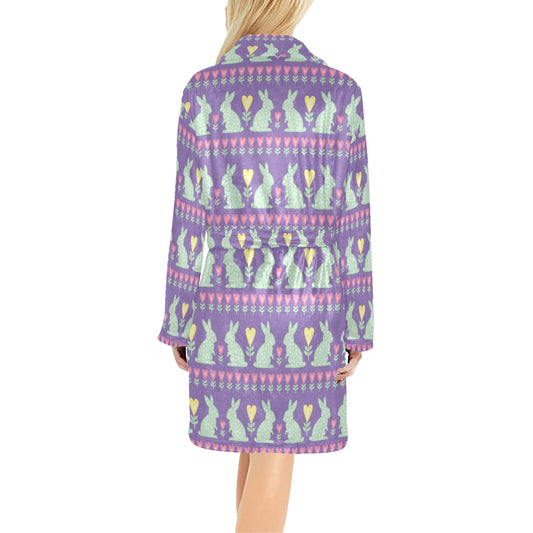 Rabbit Pattern Print Design RB01 Women's Fleece Robe