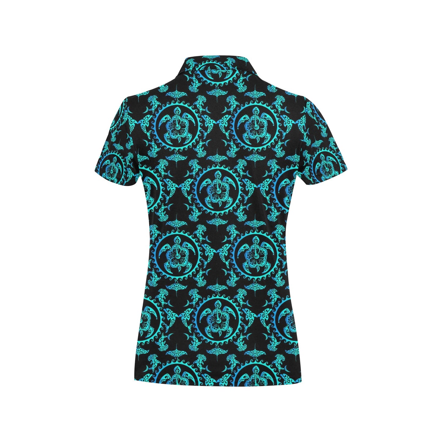 turquoise Tribal Sea Turtle Hawaiian Women's Polo Shirt