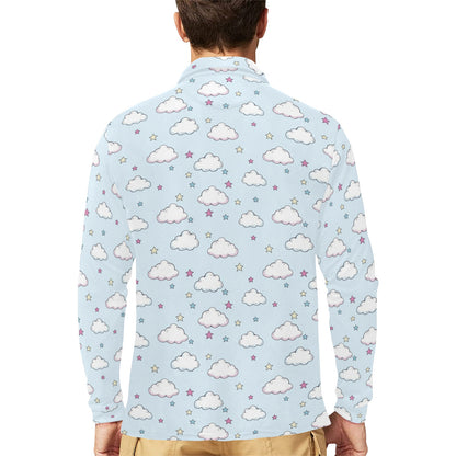 Cloud Pattern Print Design 01 Long Sleeve Polo Shirt For Men's
