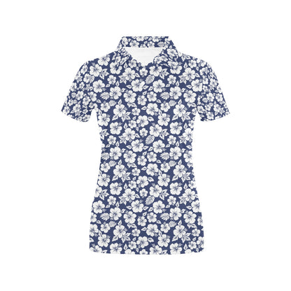Hibiscus Blue Hawaiian Flower Style Women's Polo Shirt