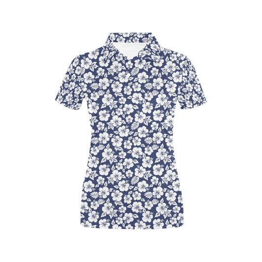 Hibiscus Blue Hawaiian Flower Style Women's Polo Shirt
