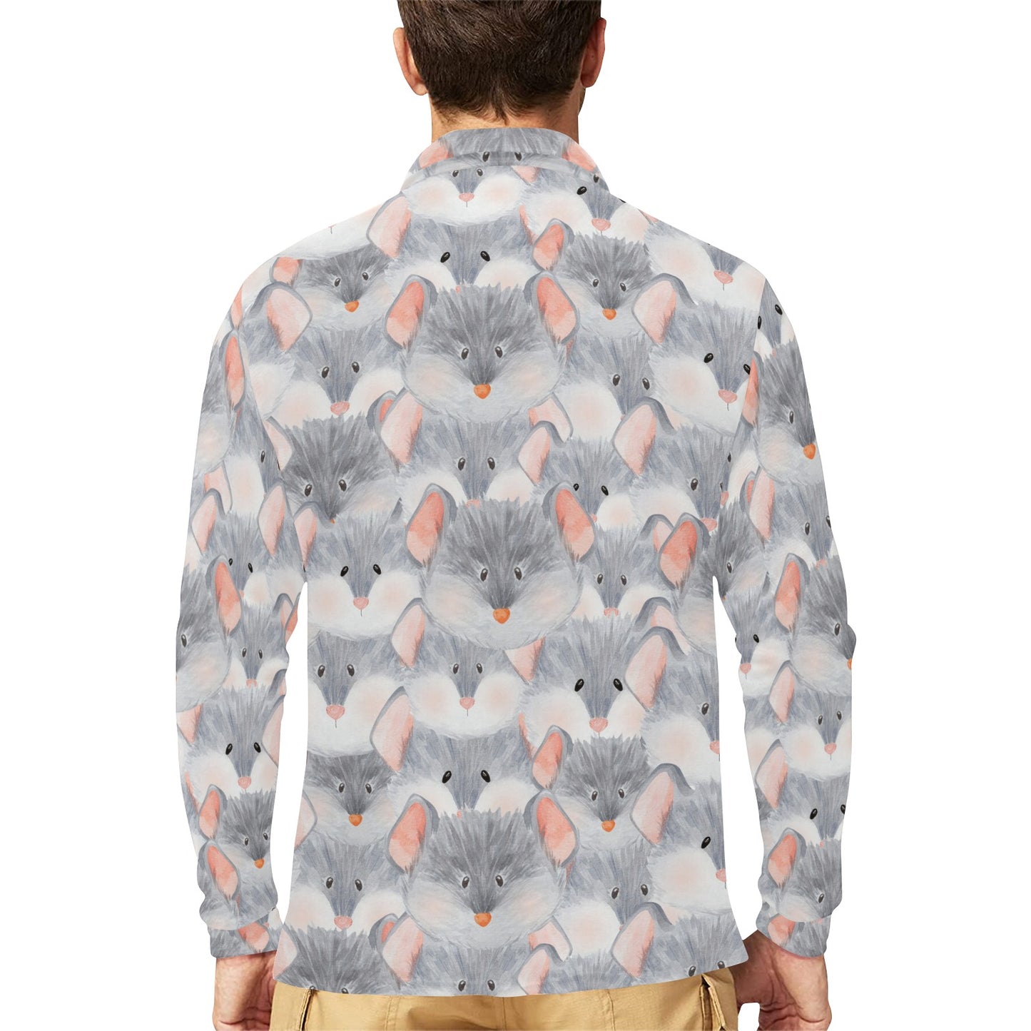 Rat Baby Pattern Print Design 02 Long Sleeve Polo Shirt For Men's