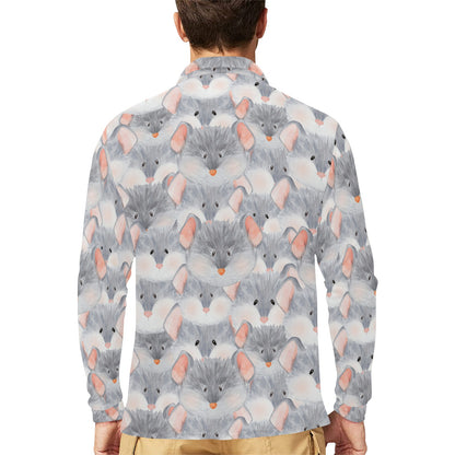Rat Baby Pattern Print Design 02 Long Sleeve Polo Shirt For Men's