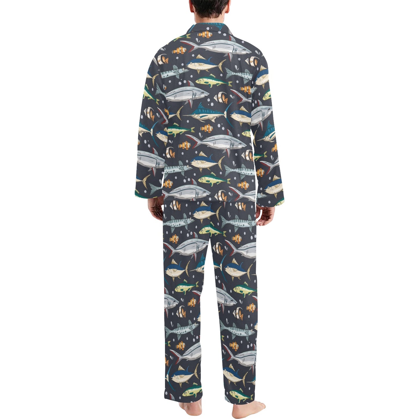 Swordfish Pattern Print Design 04 Men's Long Pajama Set