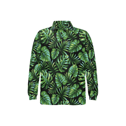 Palm Leaves Pattern Print Design PL013 Long Sleeve Polo Shirt For Men's