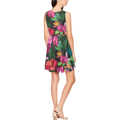 Hawaiian Flower Hibiscus tropical Sleeveless Dress