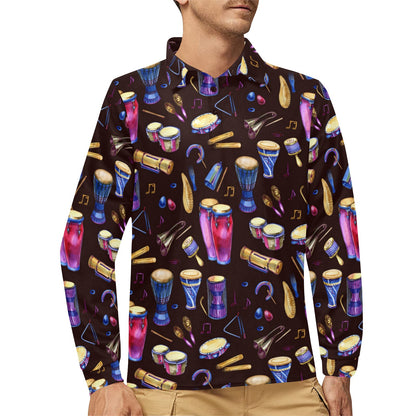 Percussion Neon Pattern Print Design 04 Long Sleeve Polo Shirt For Men's