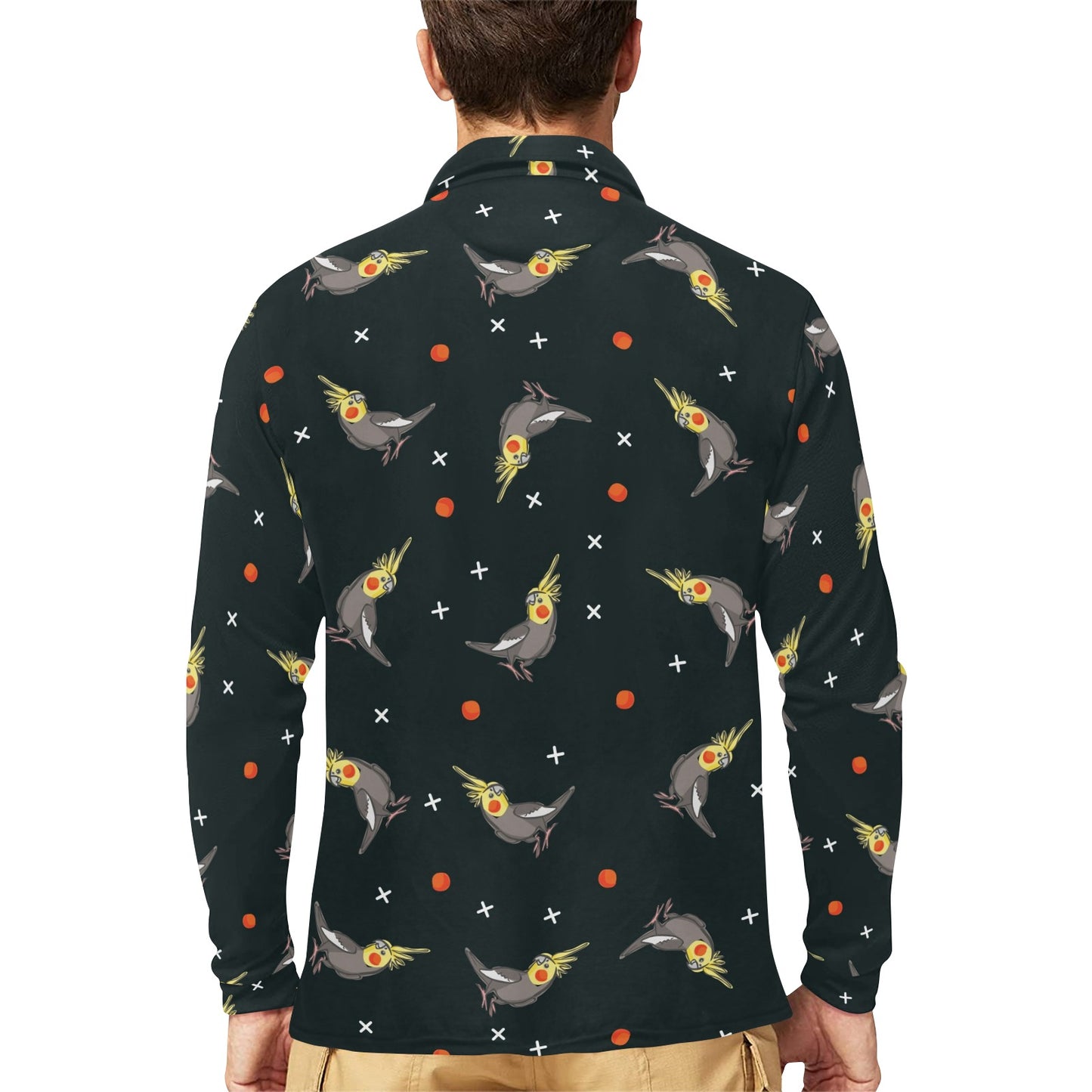 Cockatiel Pattern Print Design 02 Long Sleeve Polo Shirt For Men's