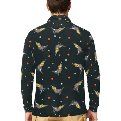 Cockatiel Pattern Print Design 02 Long Sleeve Polo Shirt For Men's