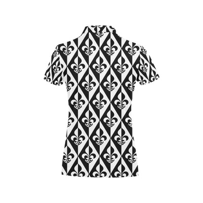 Fleur De Lis Black White Pattern Print Design 02 Women's Polo Shirt