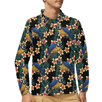 Macaw Pattern Print Design 01 Long Sleeve Polo Shirt For Men's