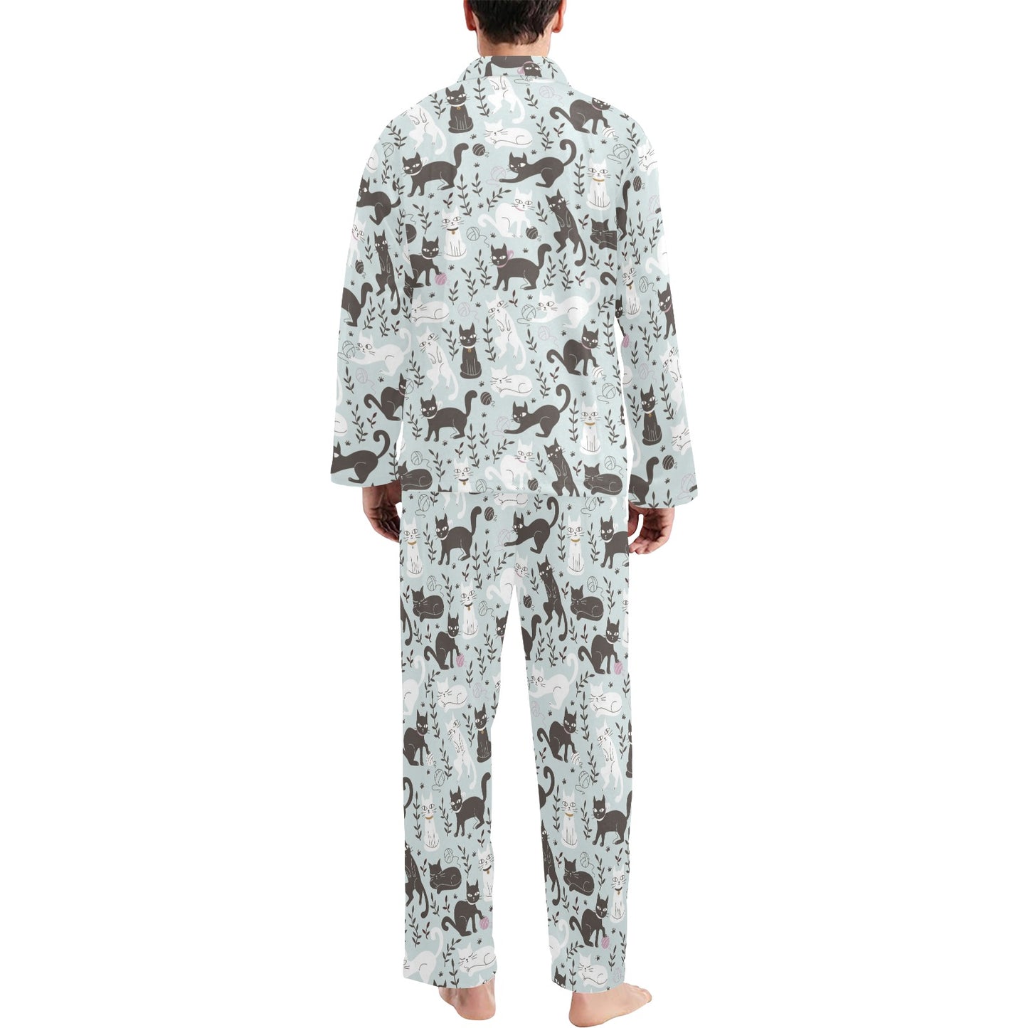 Cat Pattern Print Design 08 Men's Long Pajama Set